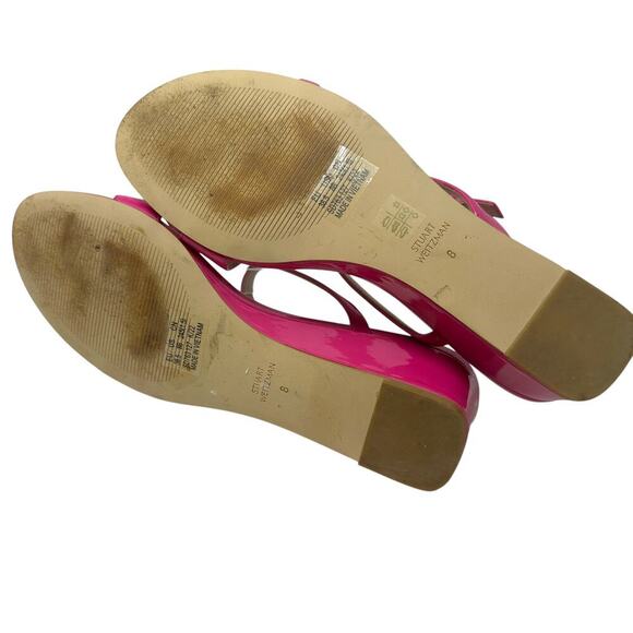 Stuart Weitzman Align II Buckle Patent Leather Wedge Sandal Pink Size US 8 - Picture 12 of 13